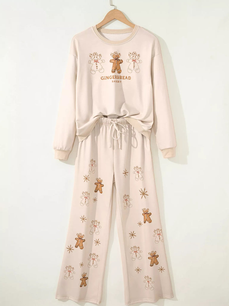 GINGERBREAD BAKERY Christmas Long Sleeve Top and Pants 2pcs Set - Eggshell by Trendsi from FREYA’S CLOSET