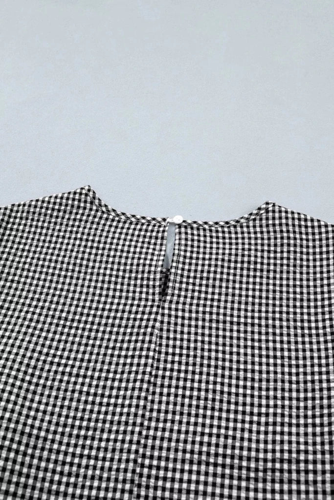 Gingham Bow Half Sleeve Blouse - Black by Trendsi from FREYA’S CLOSET