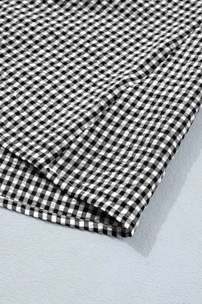 Gingham Bow Half Sleeve Blouse - Black by Trendsi from FREYA’S CLOSET