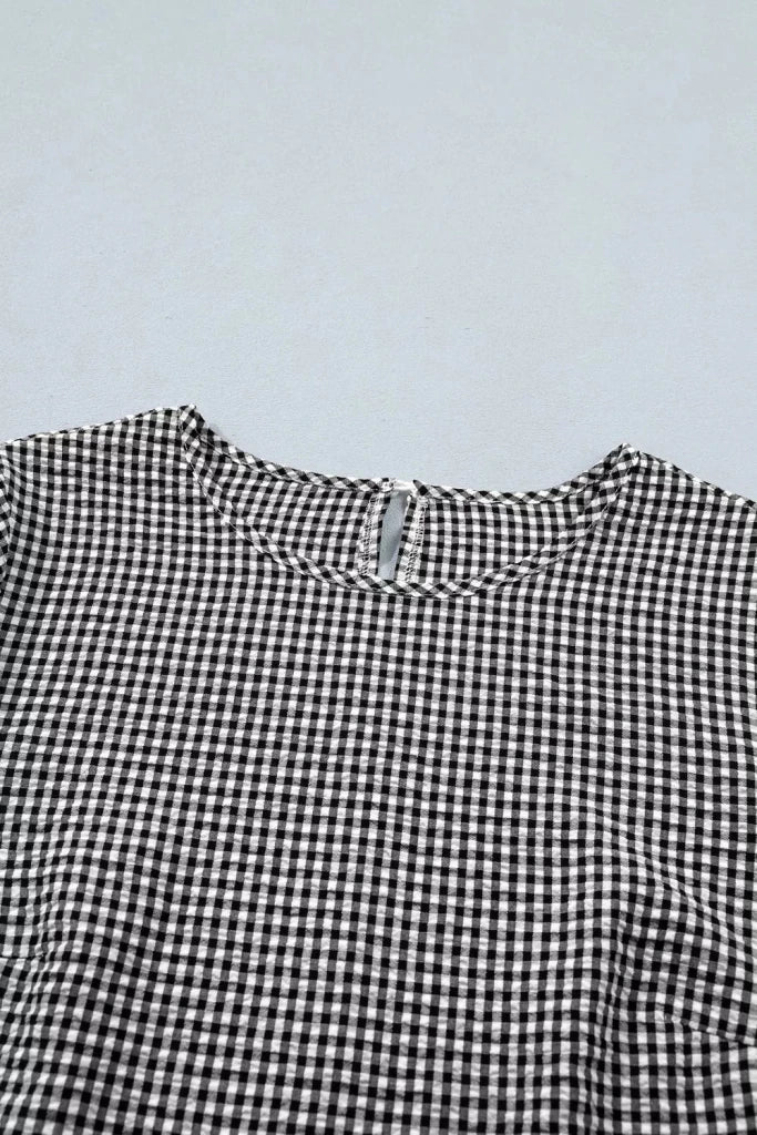 Gingham Bow Half Sleeve Blouse - Black by Trendsi from FREYA’S CLOSET