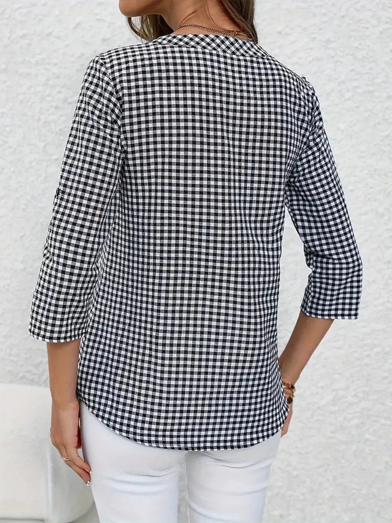 Gingham Button Detail Blouse - Black by Trendsi from FREYA’S CLOSET