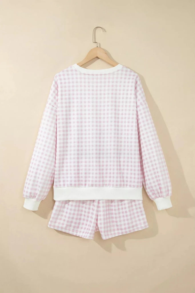 Gingham long sleeve sweatshirt and shorts set, alternate product image