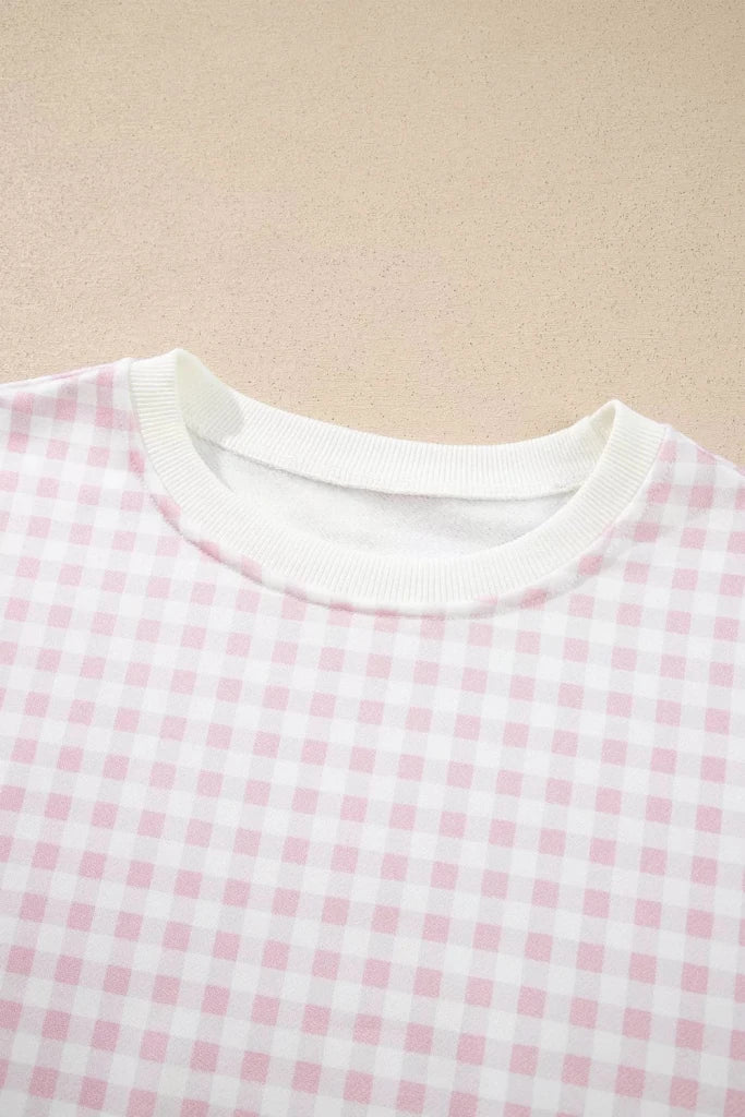 Gingham long sleeve sweatshirt and shorts set, alternate product image