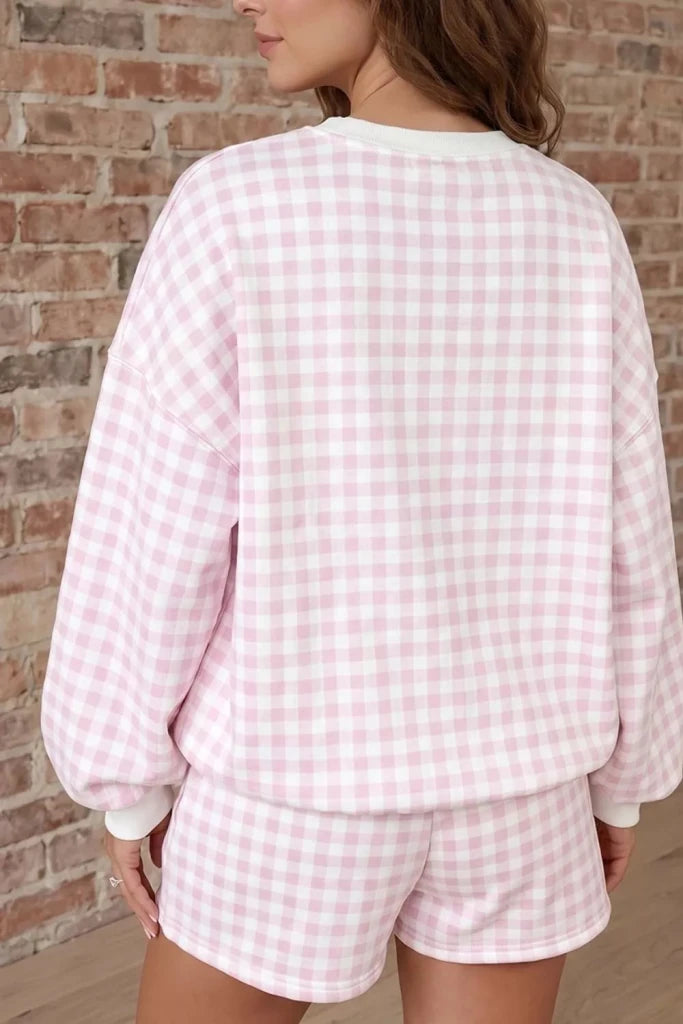 Gingham long sleeve sweatshirt and shorts set, alternate product image