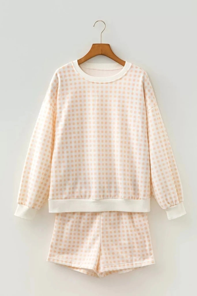Gingham long sleeve sweatshirt and shorts set, alternate product image