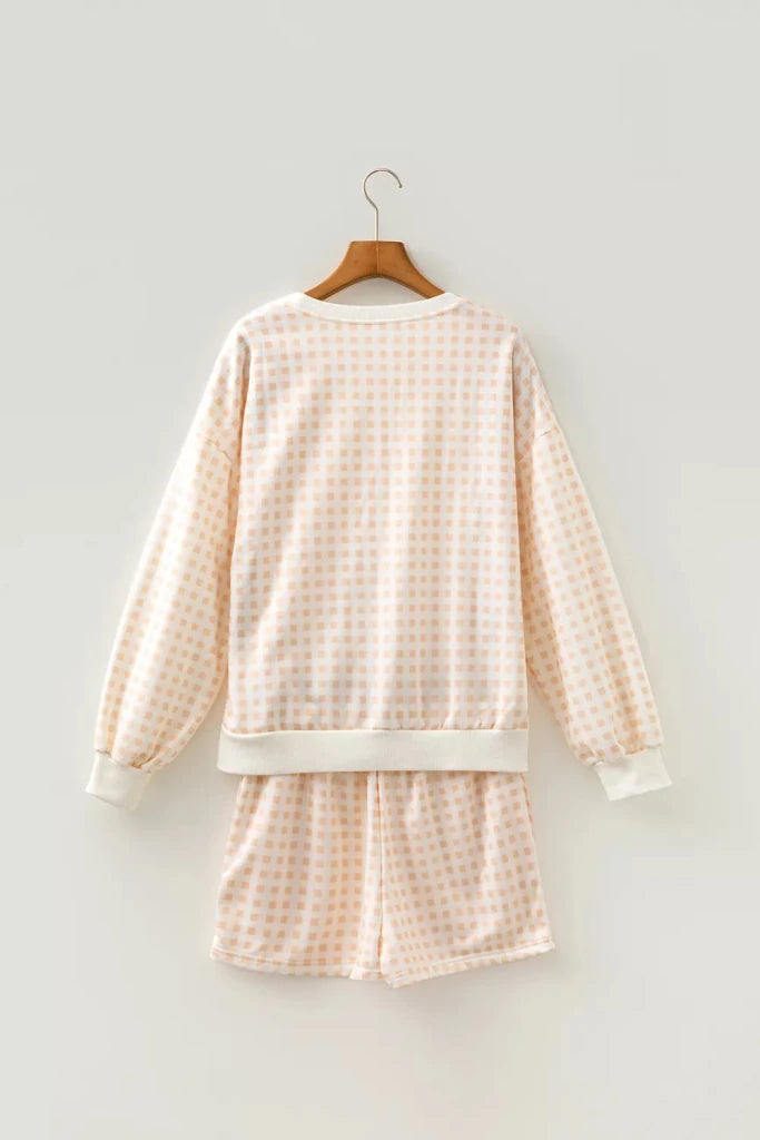 Gingham long sleeve sweatshirt and shorts set, alternate product image