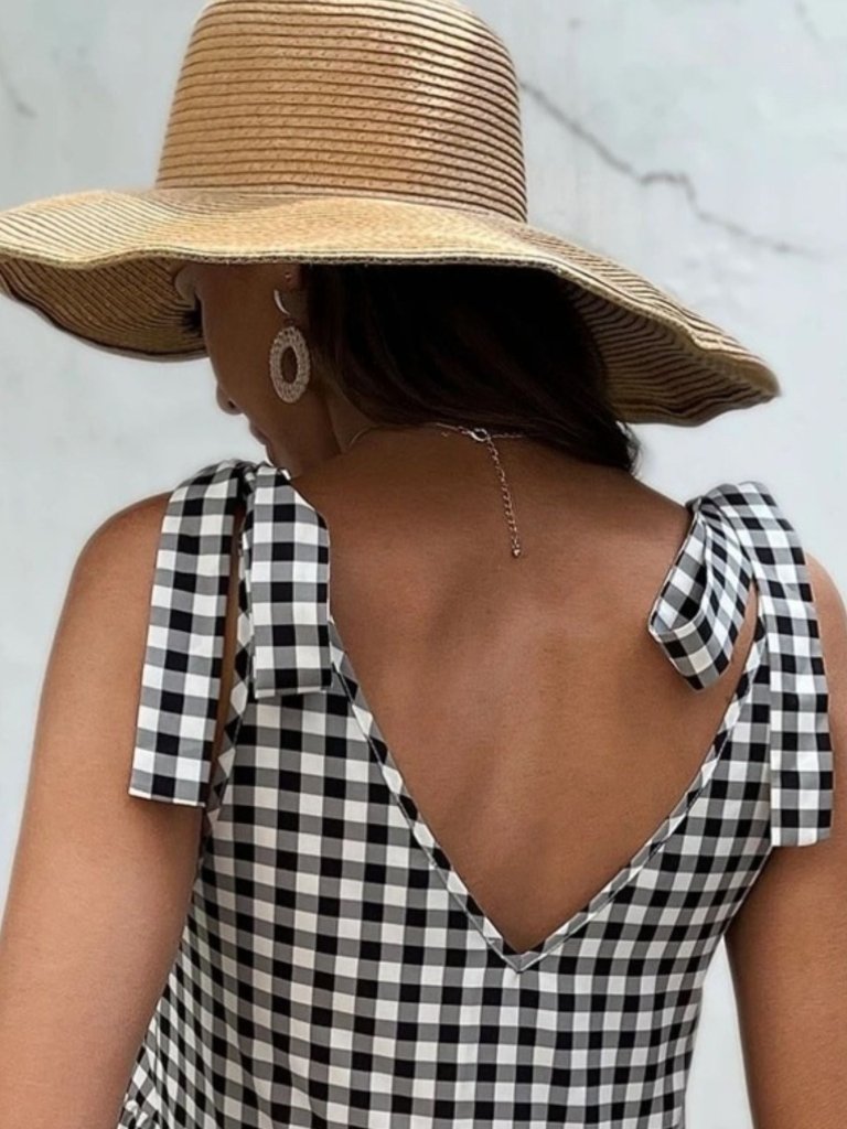 Gingham tie-shoulder tiered mini dress, alternate product image