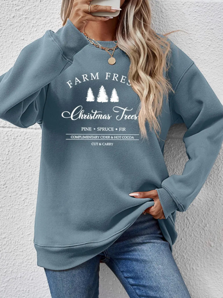 Graphic Round Neck Dropped Shoulder Sweatshirt - Air Force Blue by Trendsi from FREYA’S CLOSET