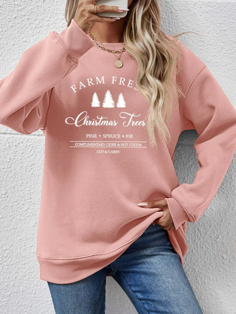 Graphic Round Neck Dropped Shoulder Sweatshirt - Blush Pink by Trendsi from FREYA’S CLOSET