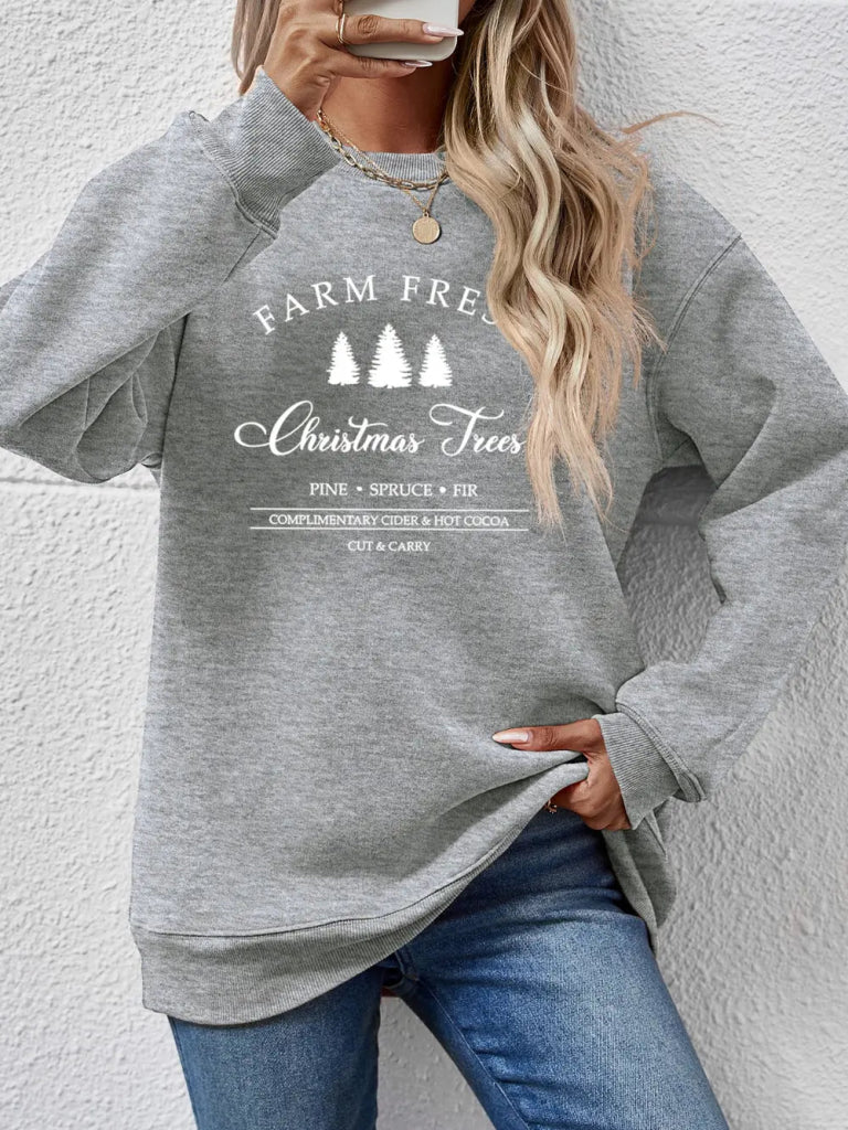 Graphic Round Neck Dropped Shoulder Sweatshirt - Charcoal by Trendsi from FREYA’S CLOSET