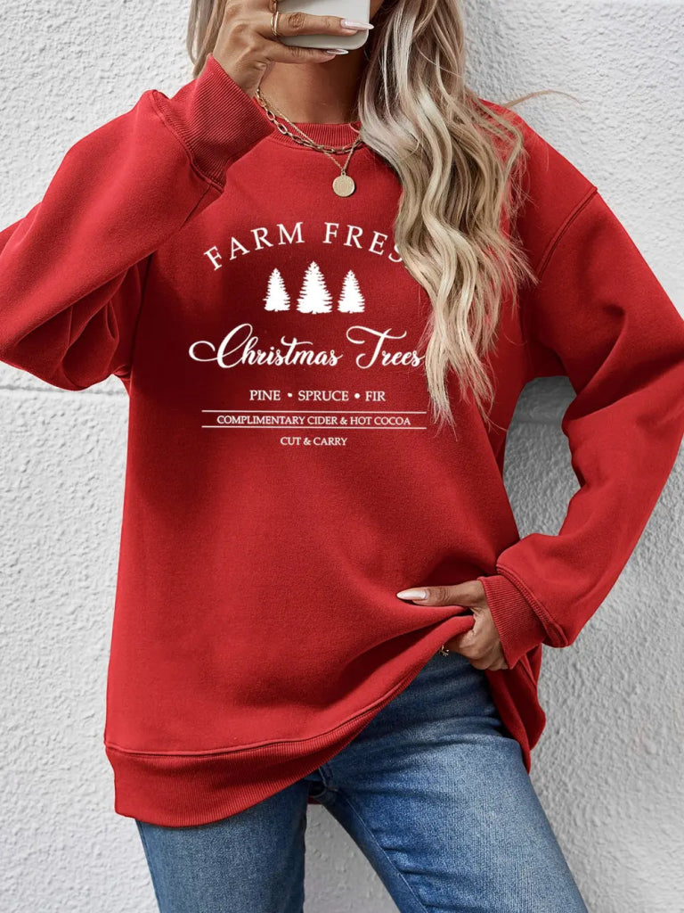 Graphic Round Neck Dropped Shoulder Sweatshirt - Deep Red by Trendsi from FREYA’S CLOSET