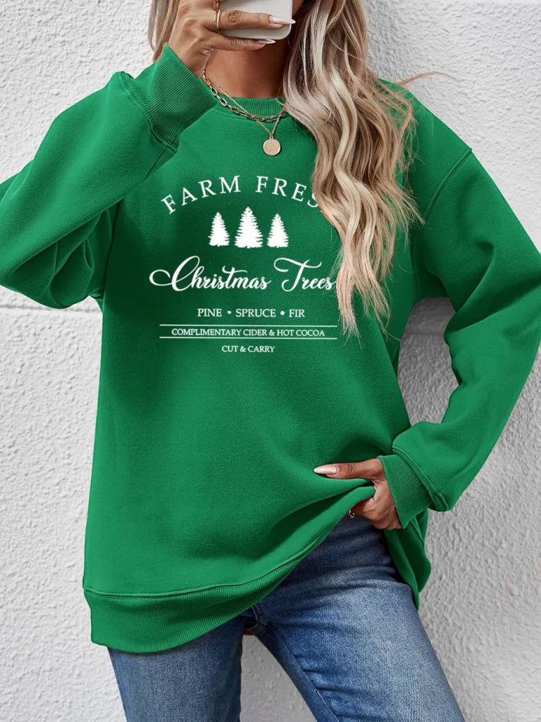 Graphic Round Neck Dropped Shoulder Sweatshirt - Green by Trendsi from FREYA’S CLOSET