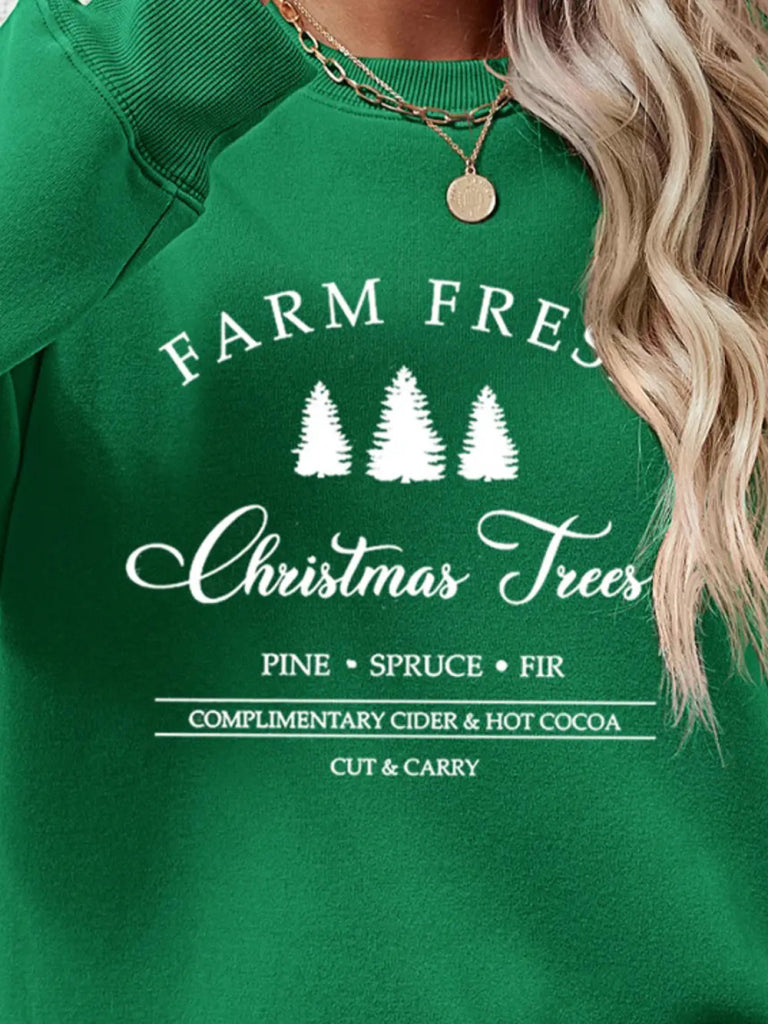 Graphic Round Neck Dropped Shoulder Sweatshirt - Green by Trendsi from FREYA’S CLOSET