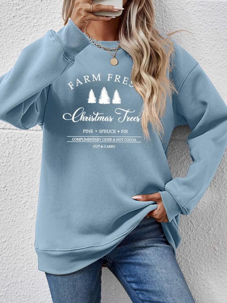 Graphic Round Neck Dropped Shoulder Sweatshirt - Misty Blue by Trendsi from FREYA’S CLOSET