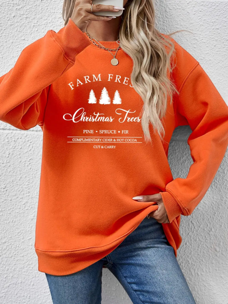 Graphic Round Neck Dropped Shoulder Sweatshirt - Pumpkin by Trendsi from FREYA’S CLOSET