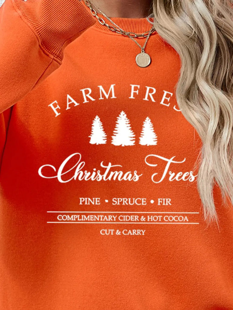 Graphic Round Neck Dropped Shoulder Sweatshirt - Pumpkin by Trendsi from FREYA’S CLOSET