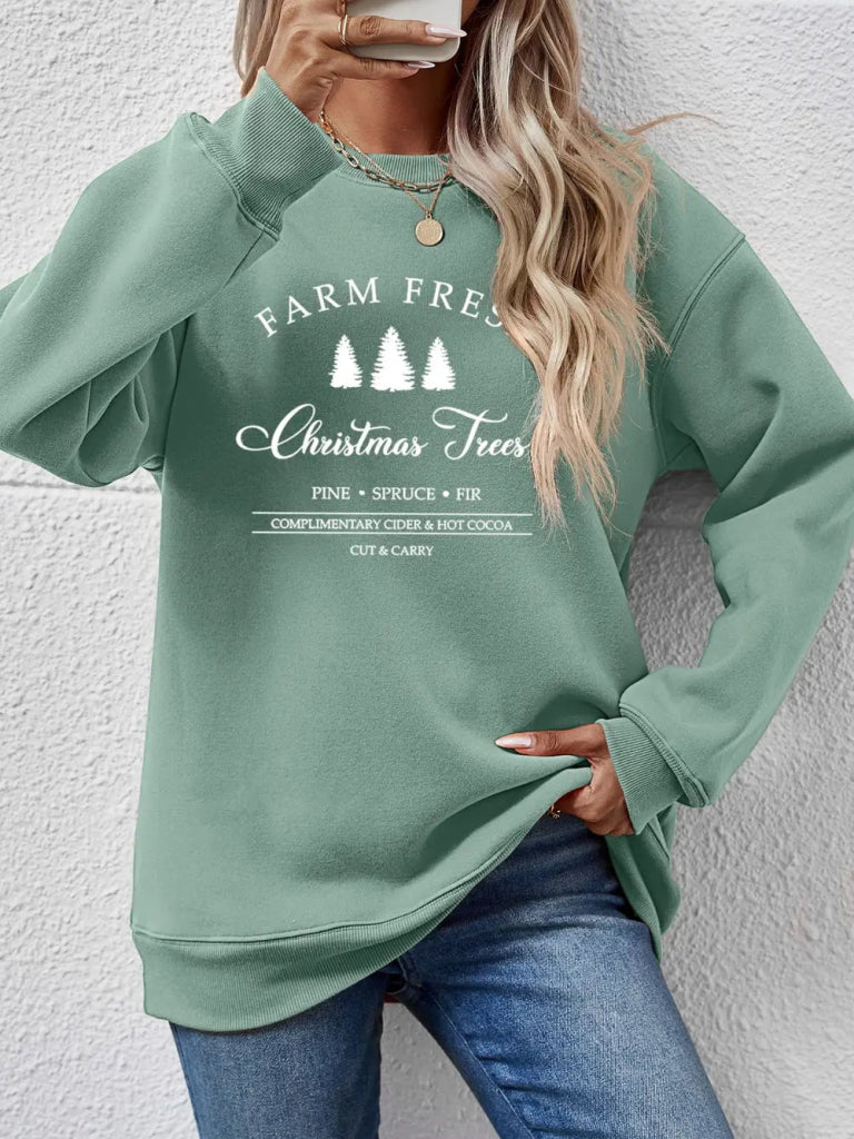 Graphic Round Neck Dropped Shoulder Sweatshirt - Sage by Trendsi from FREYA’S CLOSET