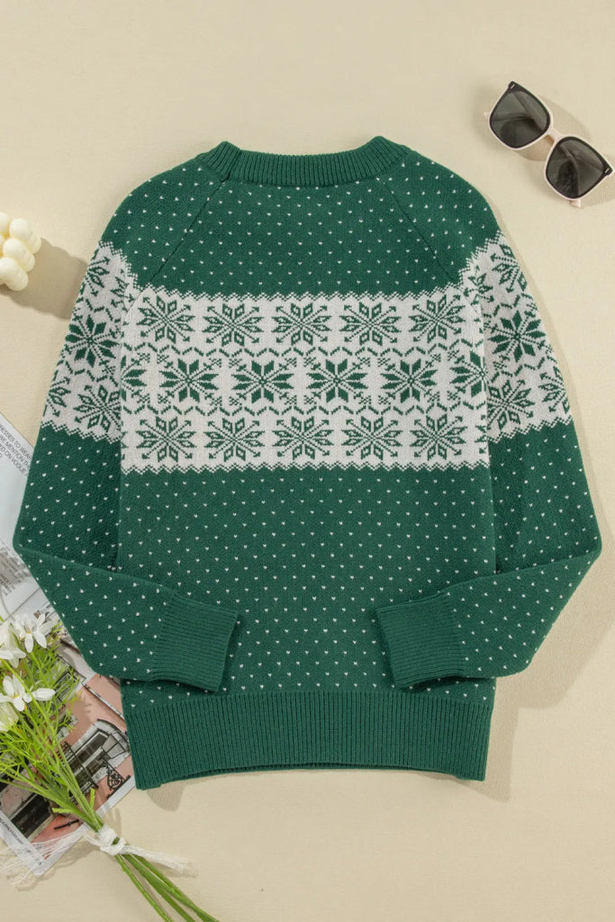 Graphic Round Neck Long Sleeve Sweater - Dark Green by Trendsi from FREYA’S CLOSET