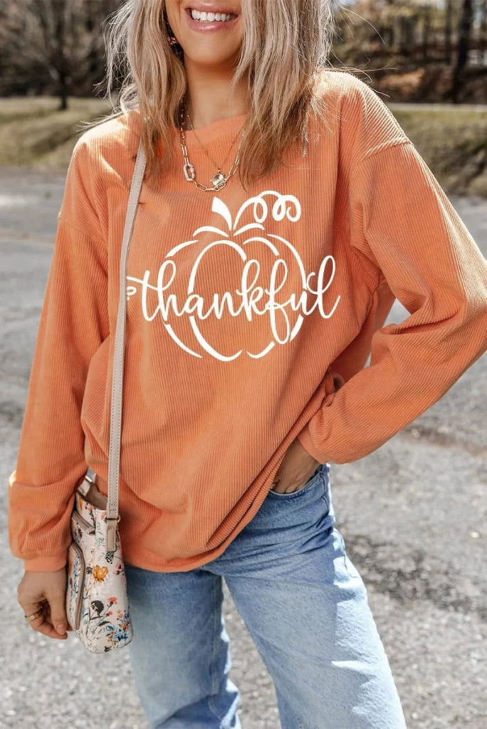 Graphic Round Neck Long Sleeve Sweatshirt - Sherbet by Trendsi from FREYA’S CLOSET