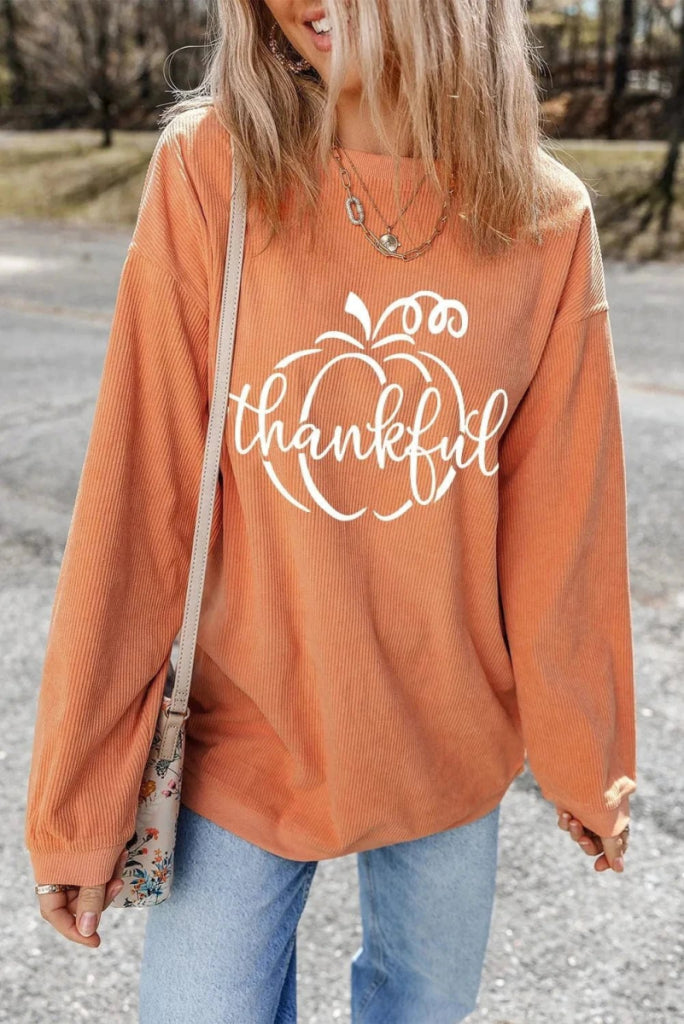 Graphic Round Neck Long Sleeve Sweatshirt - Sherbet by Trendsi from FREYA’S CLOSET