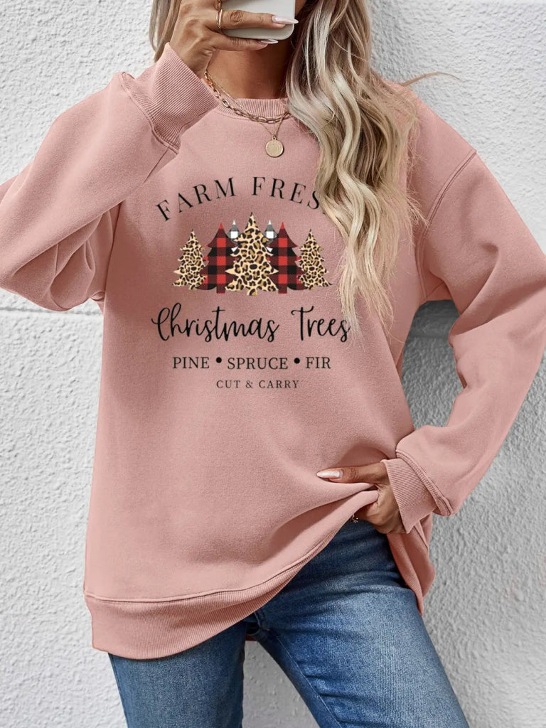 Graphic Round Neck Long Sleeve Sweatshirt - Blush Pink by Trendsi from FREYA’S CLOSET