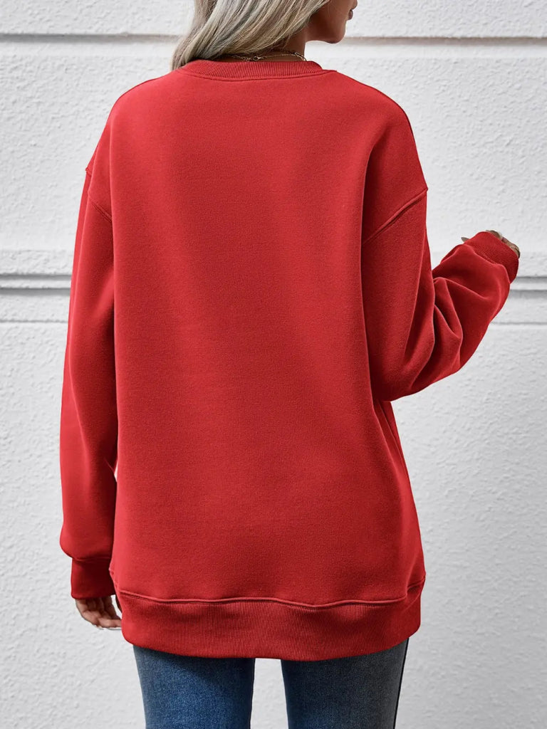 Graphic Round Neck Long Sleeve Sweatshirt - Deep Red by Trendsi from FREYA’S CLOSET