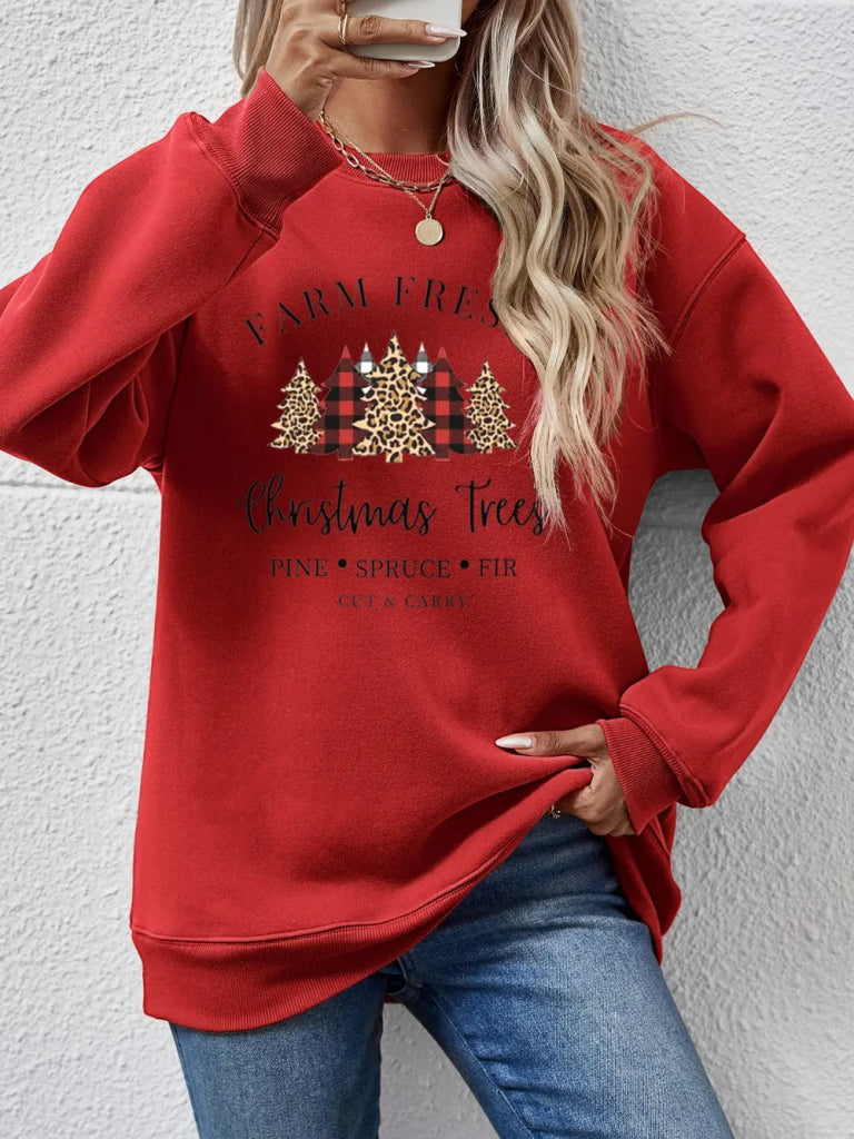 Graphic Round Neck Long Sleeve Sweatshirt - Deep Red by Trendsi from FREYA’S CLOSET