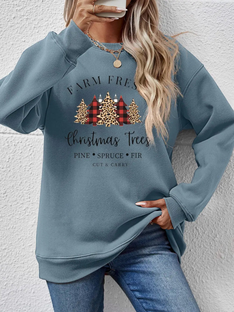 Graphic Round Neck Long Sleeve Sweatshirt - French Blue by Trendsi from FREYA’S CLOSET