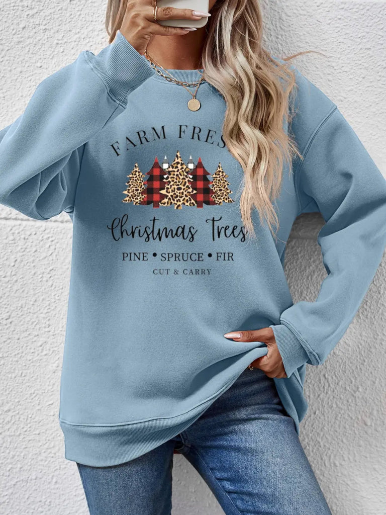 Graphic Round Neck Long Sleeve Sweatshirt - Misty Blue by Trendsi from FREYA’S CLOSET