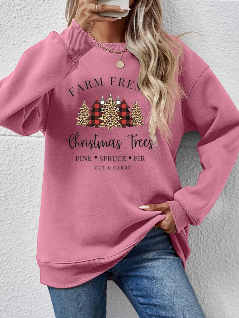 Graphic Round Neck Long Sleeve Sweatshirt - Moonlit Mauve by Trendsi from FREYA’S CLOSET