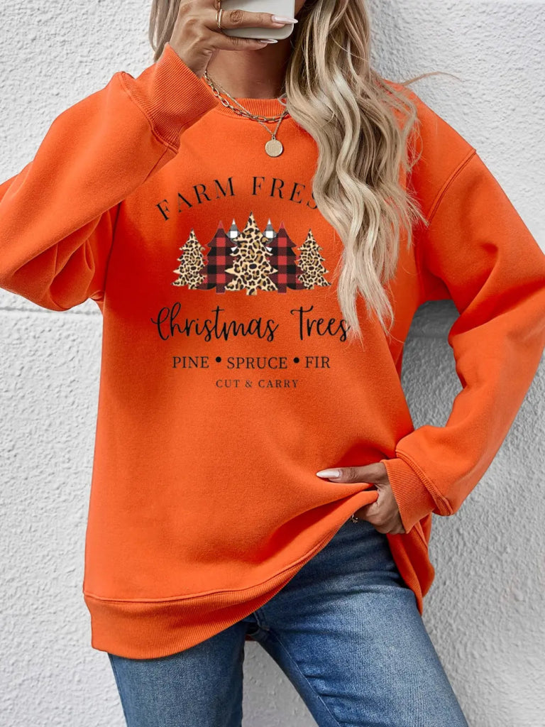 Graphic Round Neck Long Sleeve Sweatshirt - Pumpkin by Trendsi from FREYA’S CLOSET