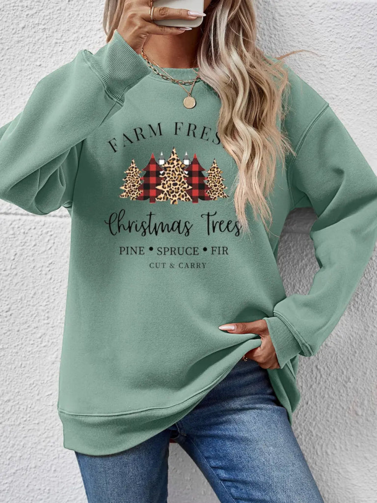 Graphic Round Neck Long Sleeve Sweatshirt - Sage by Trendsi from FREYA’S CLOSET