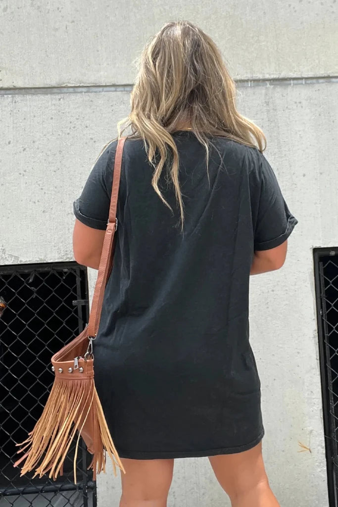 Graphic Round Neck Short Sleeve Tee Dress - Black by Trendsi from FREYA’S CLOSET