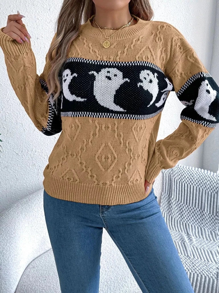 Halloween ghost pattern textured sweater, alternate product image