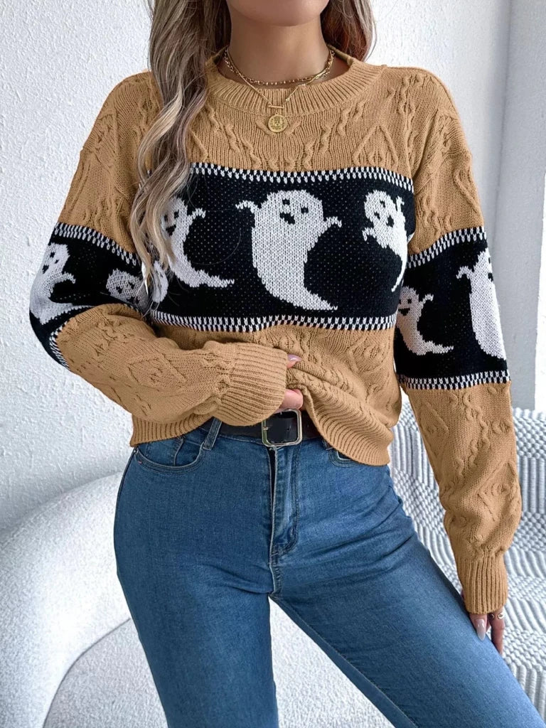Halloween ghost pattern textured sweater, alternate product image