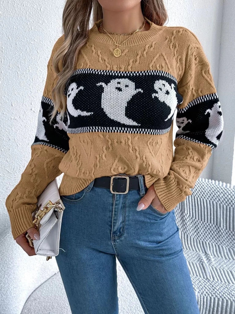 Halloween ghost pattern textured sweater, alternate product image