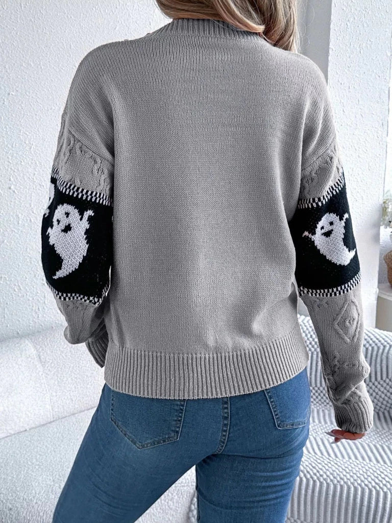Halloween ghost pattern textured sweater, alternate product image