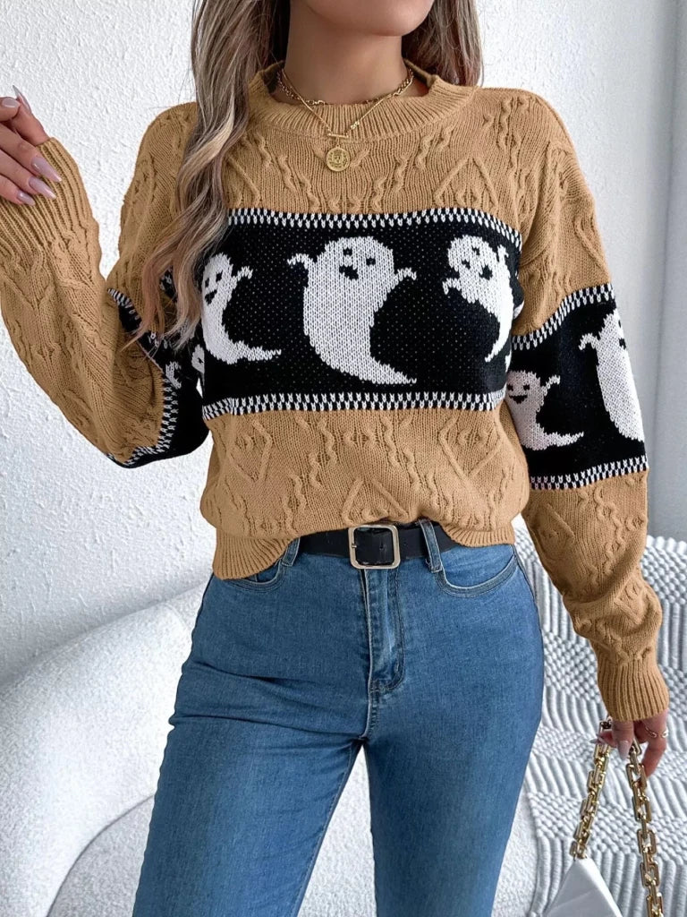 Halloween ghost pattern textured sweater, alternate product image
