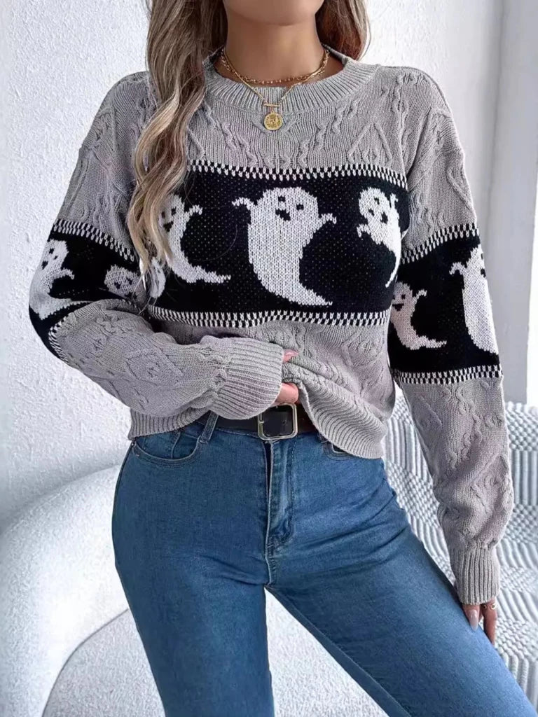 Halloween ghost pattern textured sweater, alternate product image