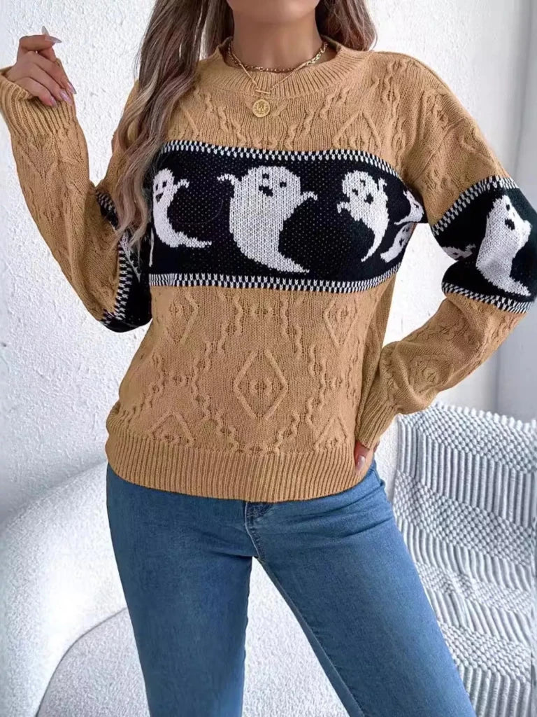Halloween ghost pattern textured sweater, alternate product image