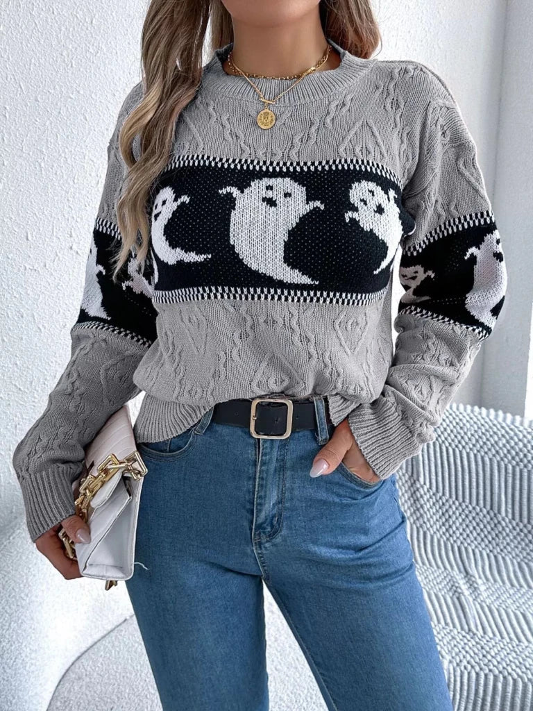Halloween ghost pattern textured sweater, alternate product image