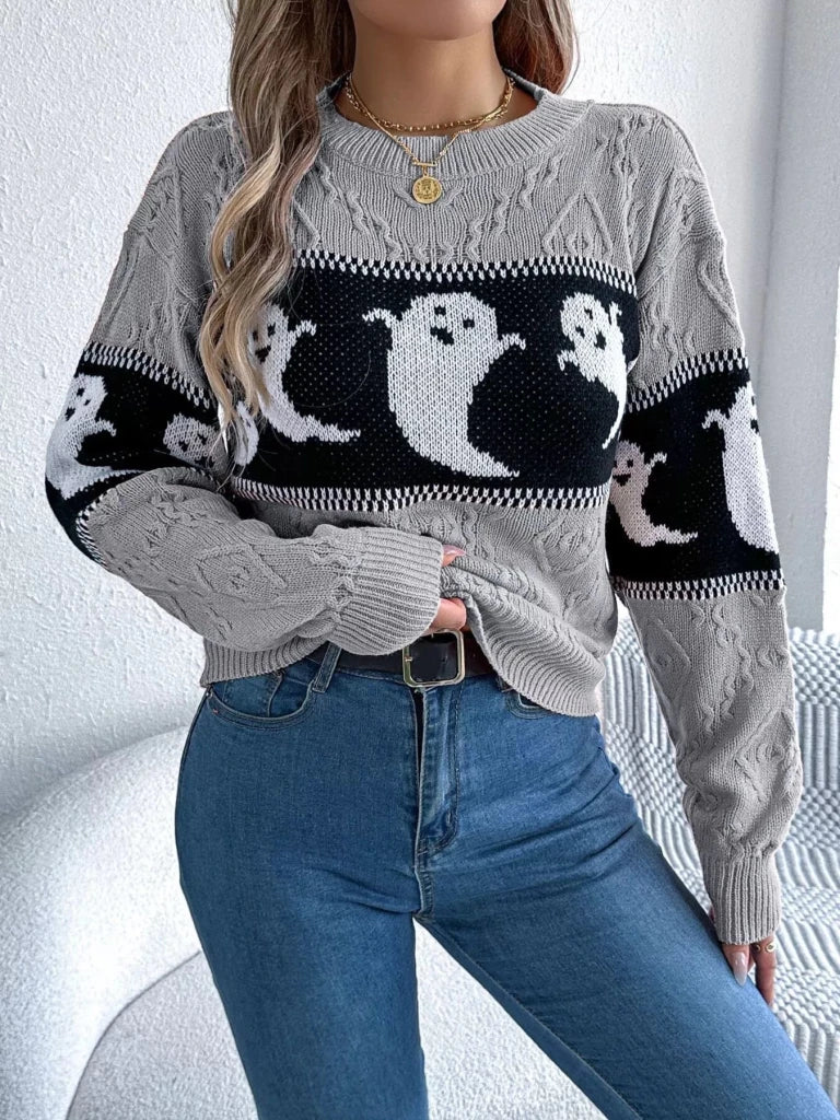 Halloween ghost pattern textured sweater, alternate product image