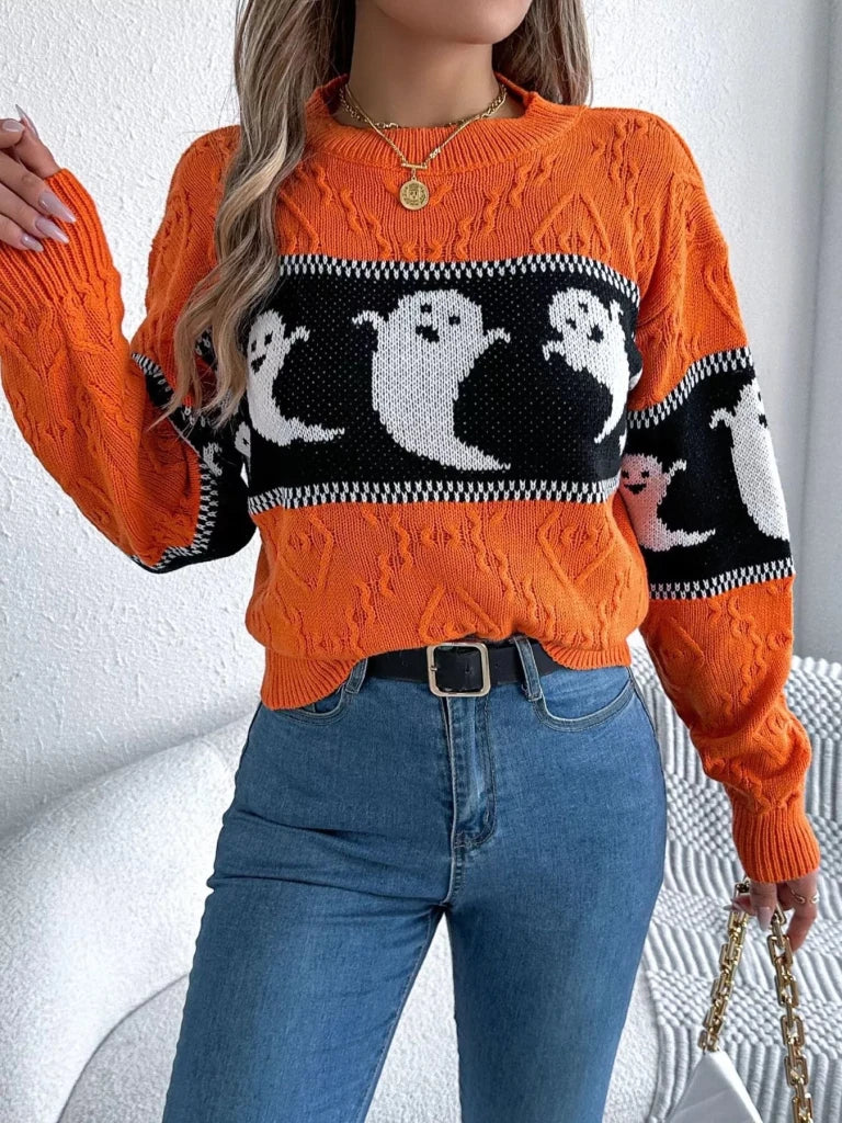 Halloween ghost pattern textured sweater, alternate product image