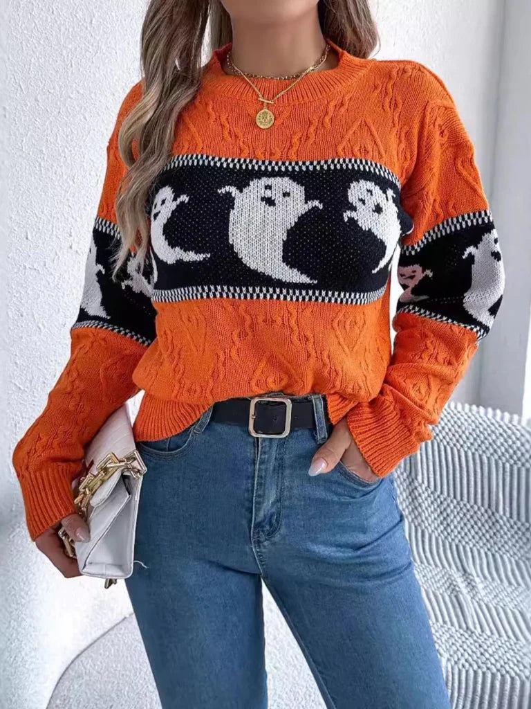 Halloween ghost pattern textured sweater