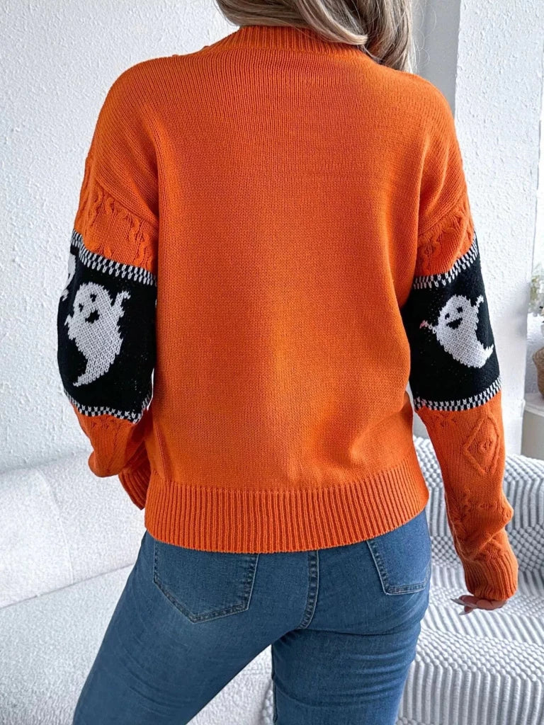 Halloween ghost pattern textured sweater, alternate product image