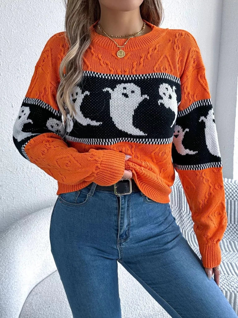 Halloween ghost pattern textured sweater, alternate product image