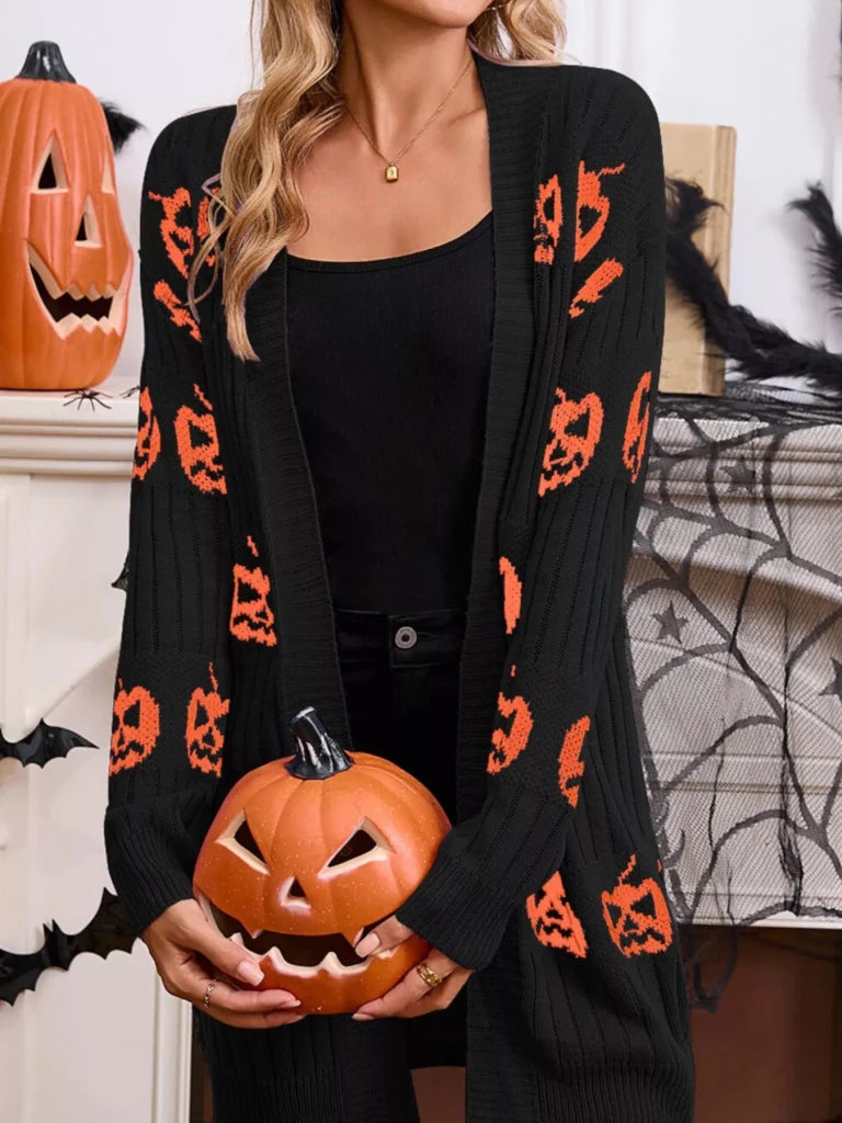 Halloween pumpkin open front knit cardigan, alternate product image
