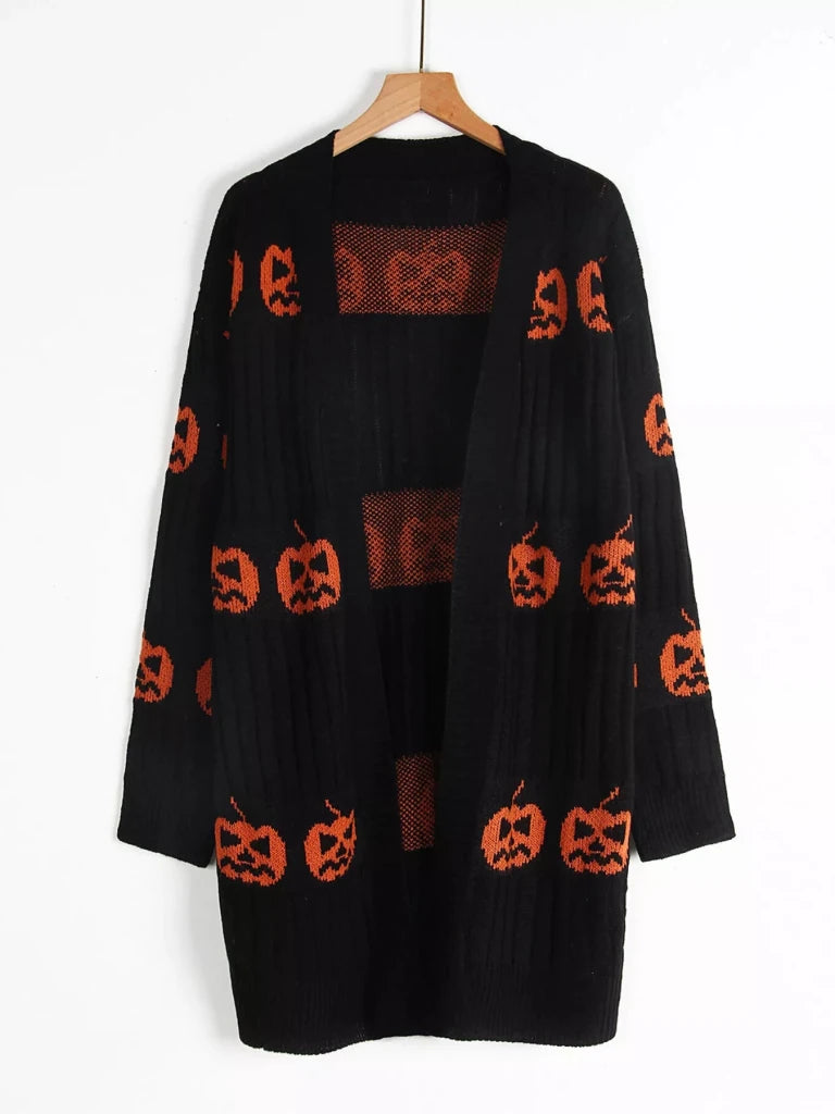 Halloween pumpkin open front knit cardigan, alternate product image