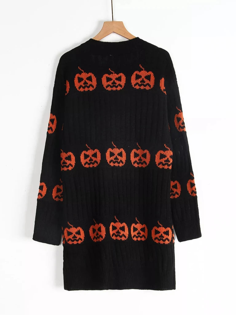 Halloween pumpkin open front knit cardigan, alternate product image