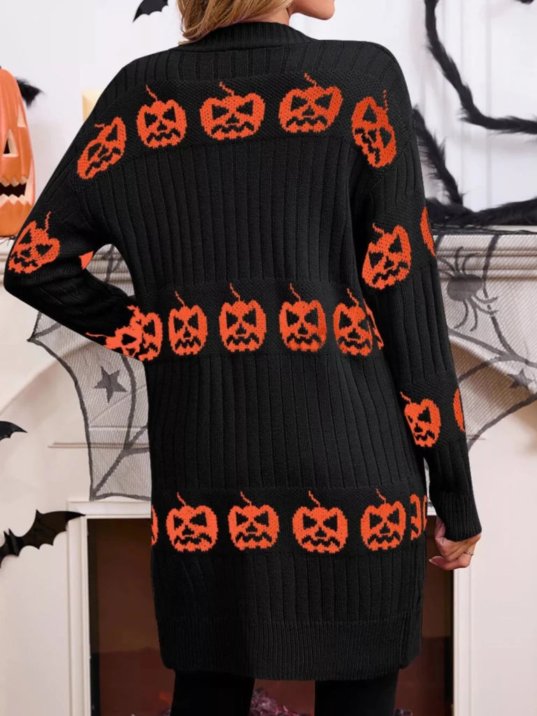 Halloween pumpkin open front knit cardigan, alternate product image